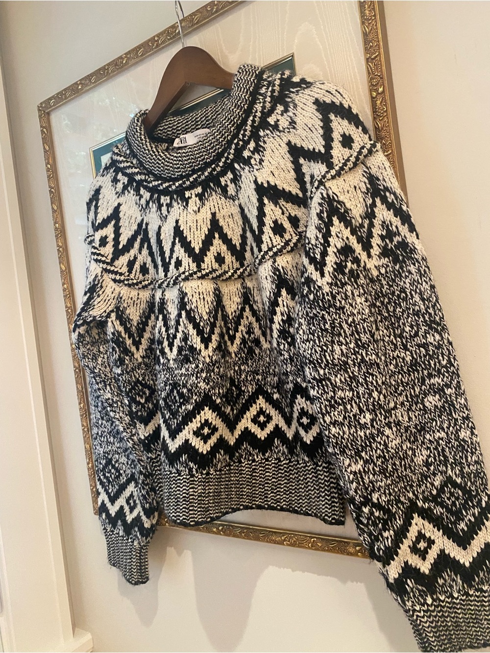 Zara Black & Cream Fair Isle Knit Sweater